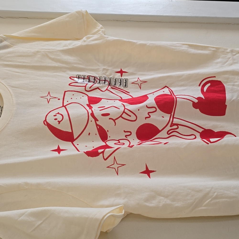 NWOTs Unisex Chemistry Pizza Peace Sign Cream, Red Graphic Men's T-Shirt Medium - Picture 5 of 6